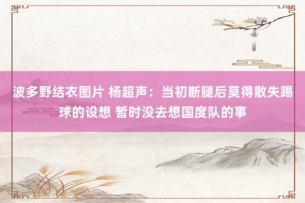 波多野结衣图片 杨超声：当初断腿后莫得散失踢球的设想 暂时没去想国度队的事